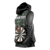 Personalised New Zealand Darts Sleeveless Hoodie Dartboard Maori Fern Puhoro Art - Polynesian Pride