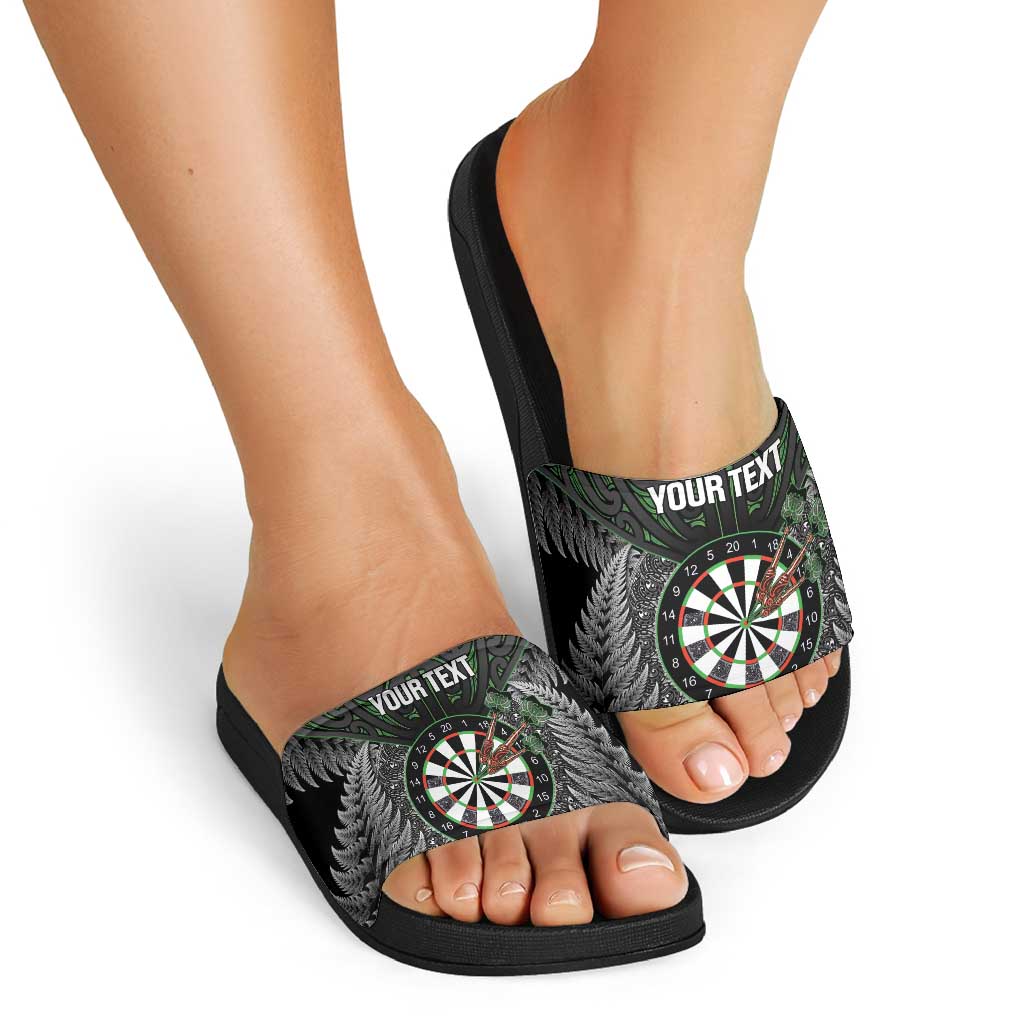 Personalised New Zealand Darts Slide Sandals Dartboard Maori Fern Puhoro Art - Polynesian Pride