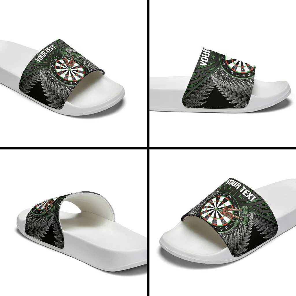 Personalised New Zealand Darts Slide Sandals Dartboard Maori Fern Puhoro Art - Polynesian Pride