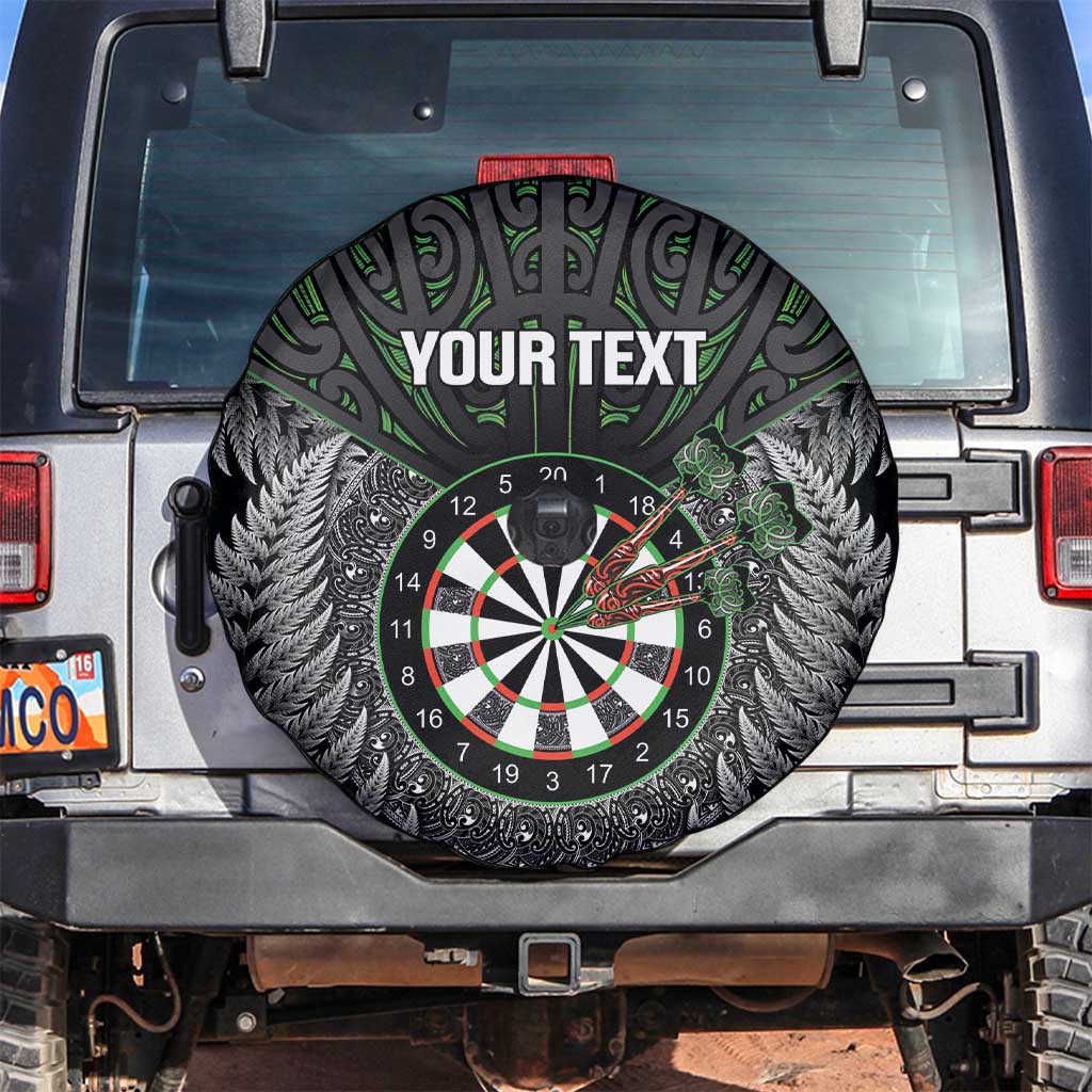Personalised New Zealand Darts Spare Tire Cover Dartboard Maori Fern Puhoro Art LT14 Black - Polynesian Pride