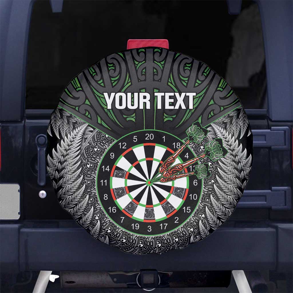 Personalised New Zealand Darts Spare Tire Cover Dartboard Maori Fern Puhoro Art LT14 No hole Black - Polynesian Pride