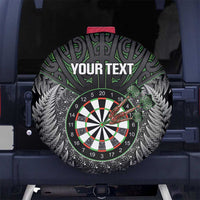 Personalised New Zealand Darts Spare Tire Cover Dartboard Maori Fern Puhoro Art LT14 No hole Black - Polynesian Pride