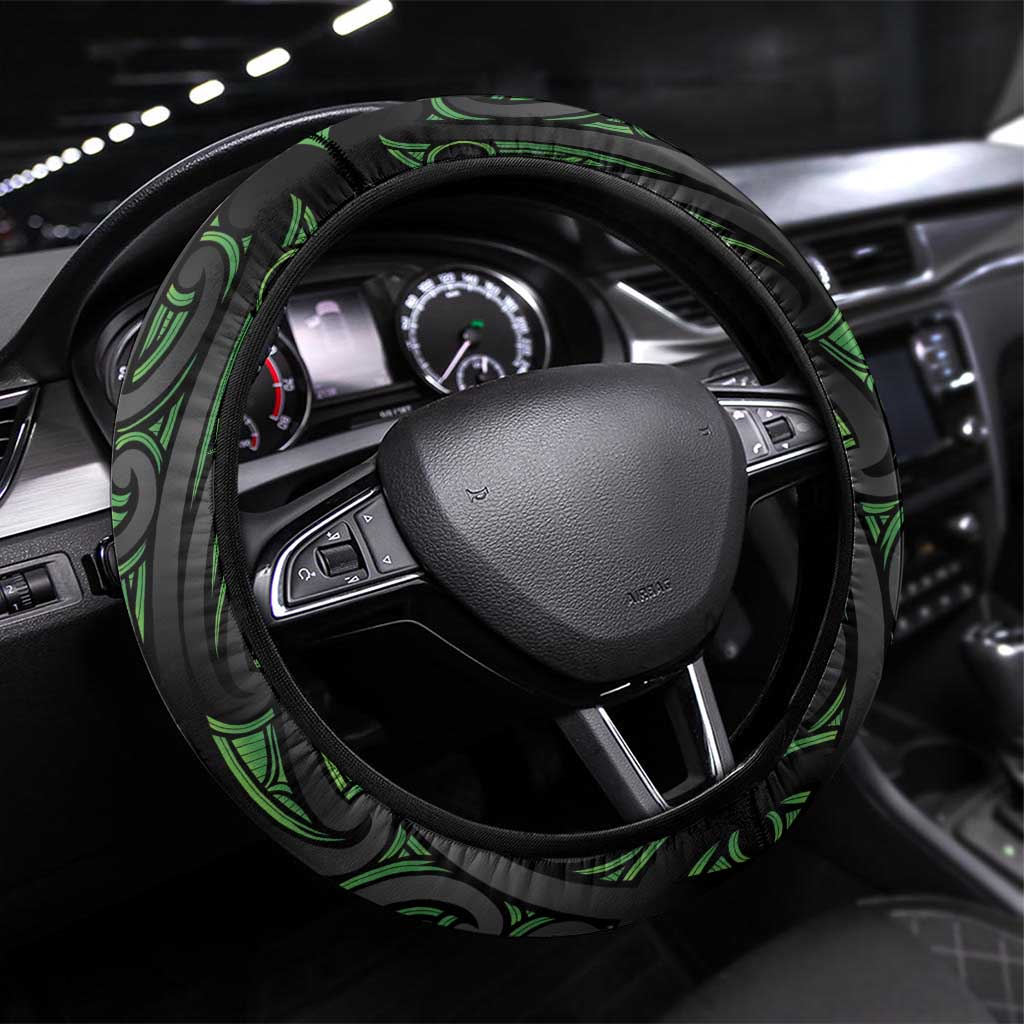 New Zealand Darts Steering Wheel Cover Dartboard Maori Fern Puhoro Art LT14 Universal Fit Black - Polynesian Pride