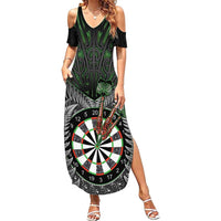 Personalised New Zealand Darts Summer Maxi Dress Dartboard Maori Fern Puhoro Art LT14 Women Black - Polynesian Pride
