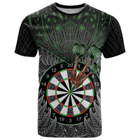 Personalised New Zealand Darts T Shirt Dartboard Maori Fern Puhoro Art LT14 Black - Polynesian Pride