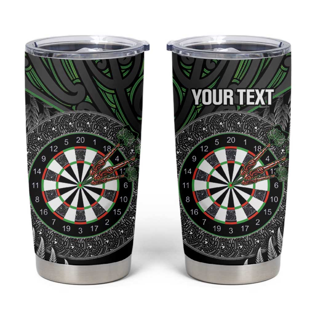 Personalised New Zealand Darts Tumbler Cup Dartboard Maori Fern Puhoro Art LT14 Black - Polynesian Pride