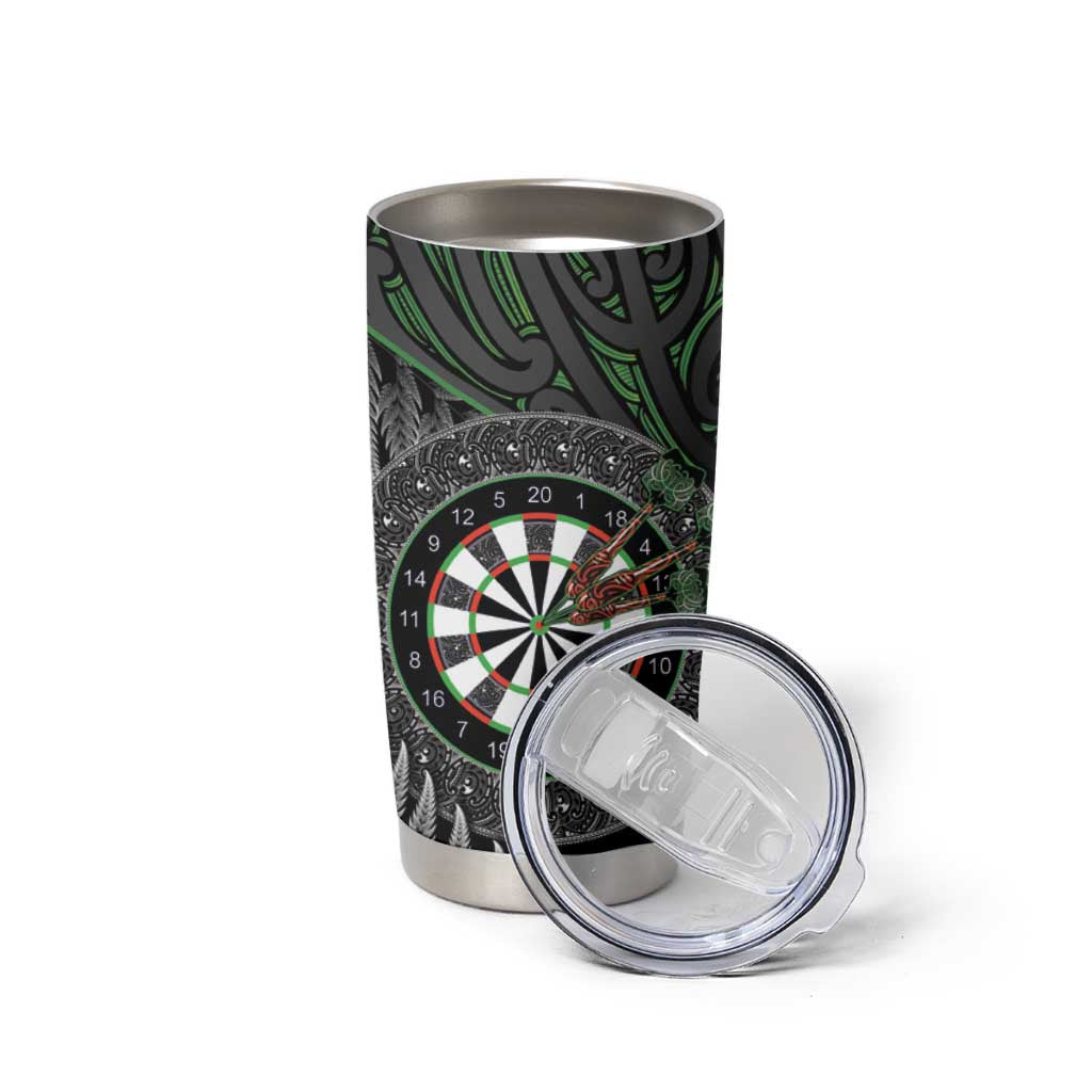 Personalised New Zealand Darts Tumbler Cup Dartboard Maori Fern Puhoro Art LT14 - Polynesian Pride