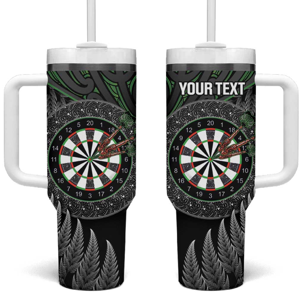 Personalised New Zealand Darts Tumbler With Handle Dartboard Maori Fern Puhoro Art LT14 One Size: 40 oz Black - Polynesian Pride