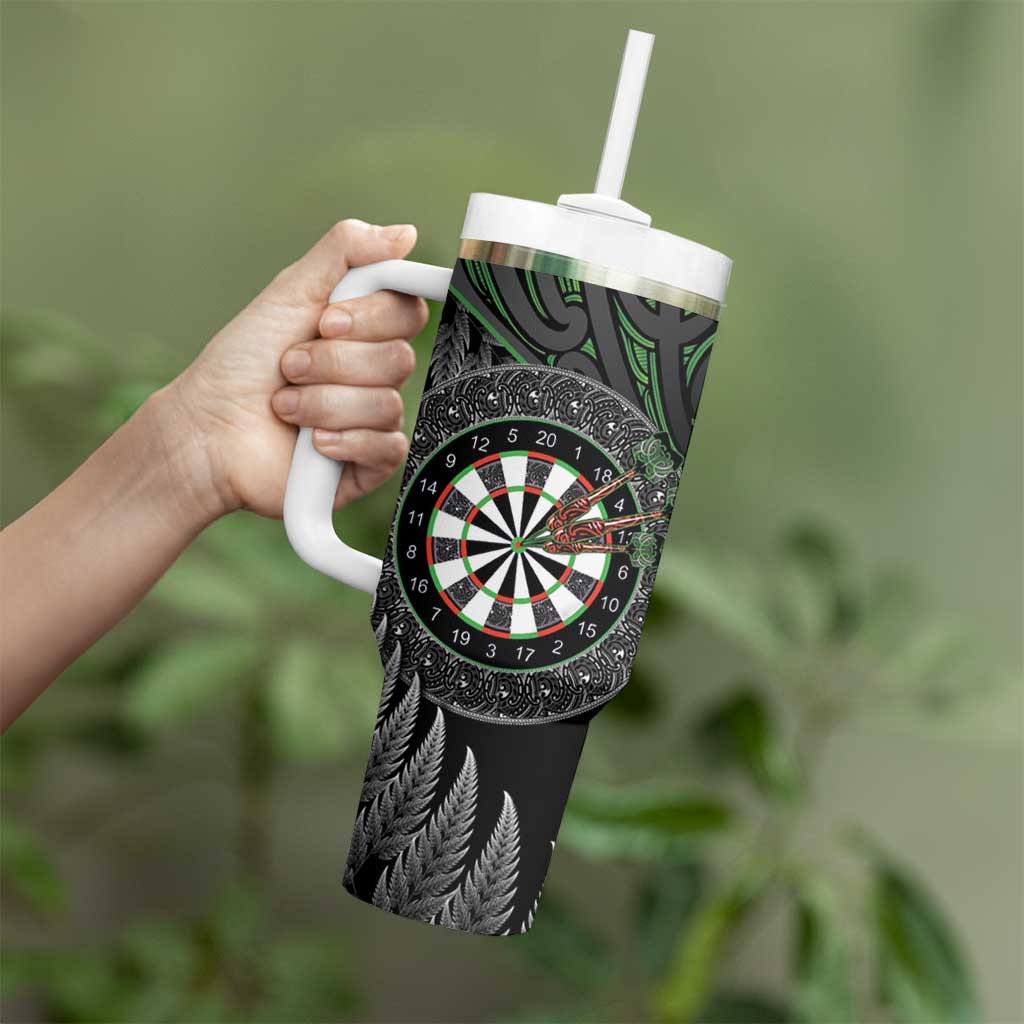 Personalised New Zealand Darts Tumbler With Handle Dartboard Maori Fern Puhoro Art LT14 - Polynesian Pride