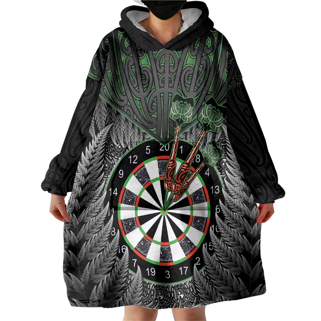 Personalised New Zealand Darts Wearable Blanket Hoodie Dartboard Maori Fern Puhoro Art LT14 - Polynesian Pride