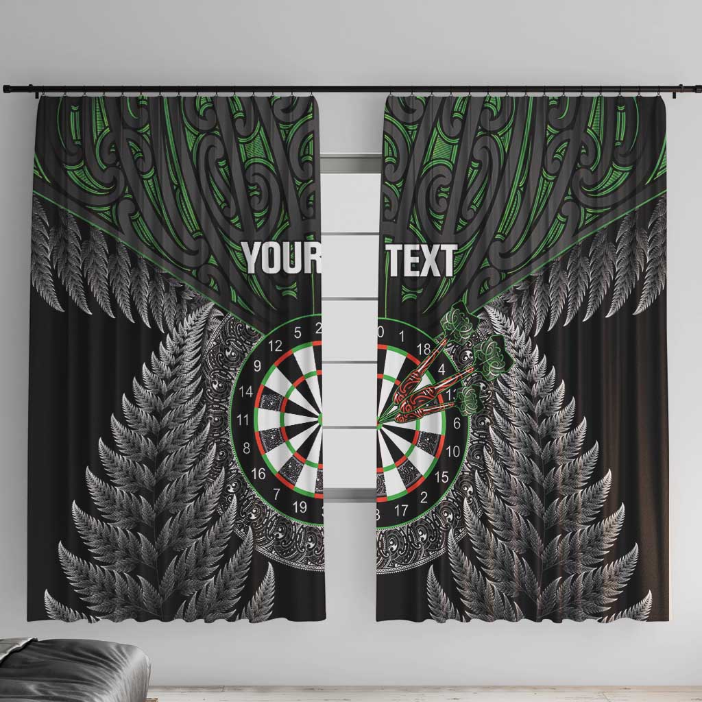Personalised New Zealand Darts Window Curtain Dartboard Maori Fern Puhoro Art LT14 With Hooks Black - Polynesian Pride