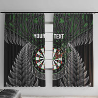 Personalised New Zealand Darts Window Curtain Dartboard Maori Fern Puhoro Art LT14 With Hooks Black - Polynesian Pride