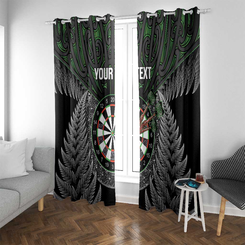Personalised New Zealand Darts Window Curtain Dartboard Maori Fern Puhoro Art LT14 With Grommets Black - Polynesian Pride