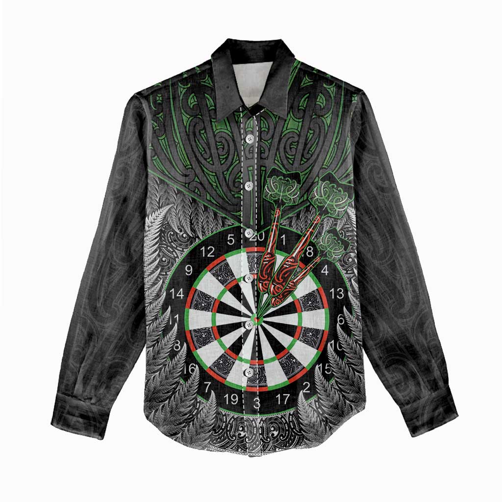 Personalised New Zealand Darts Women Casual Shirt Dartboard Maori Fern Puhoro Art
