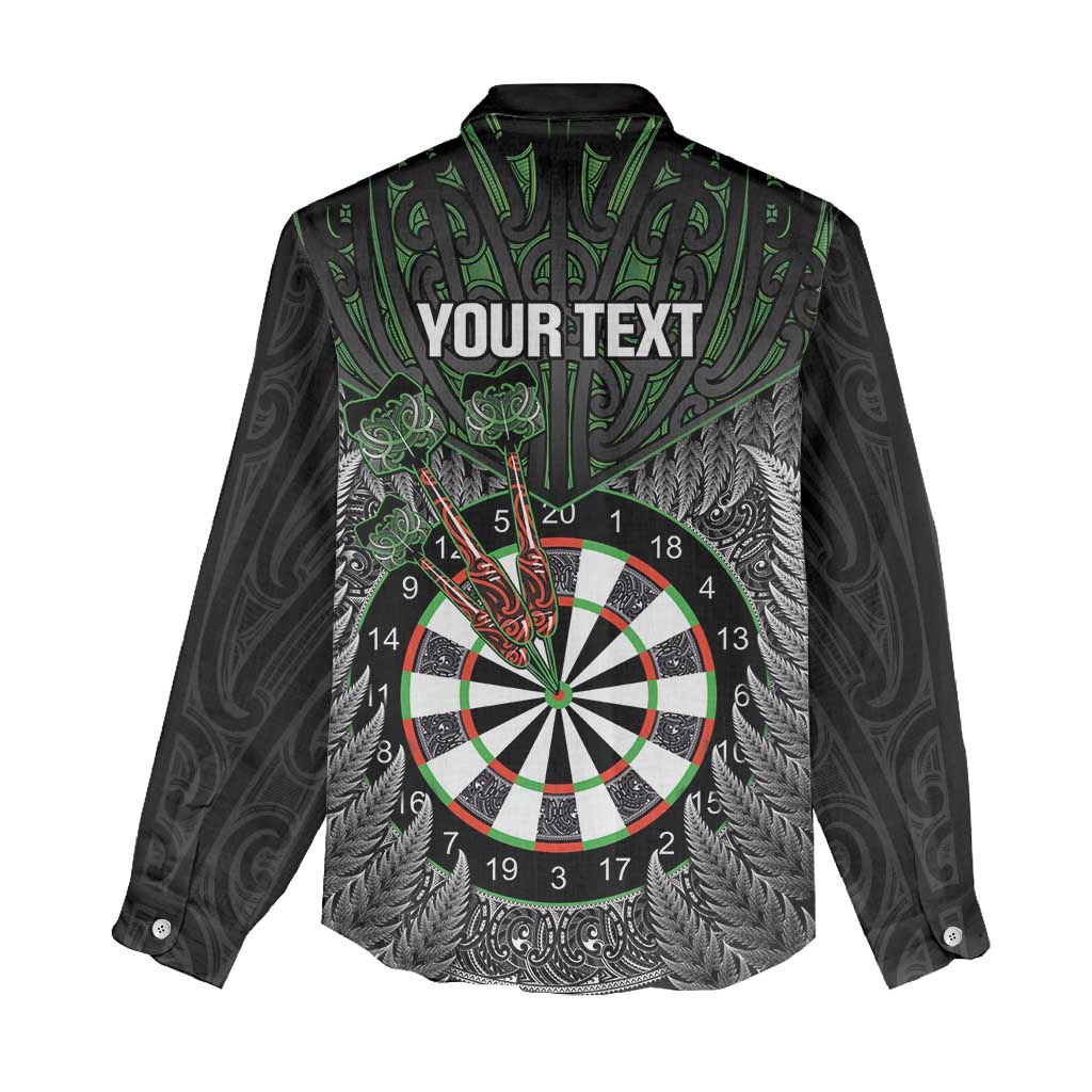 Personalised New Zealand Darts Women Casual Shirt Dartboard Maori Fern Puhoro Art