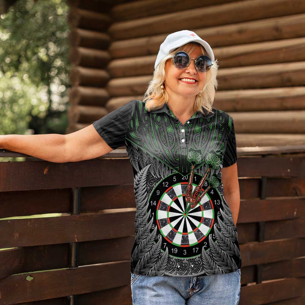 Personalised New Zealand Darts Women Polo Shirt Dartboard Maori Fern Puhoro Art LT14 - Polynesian Pride