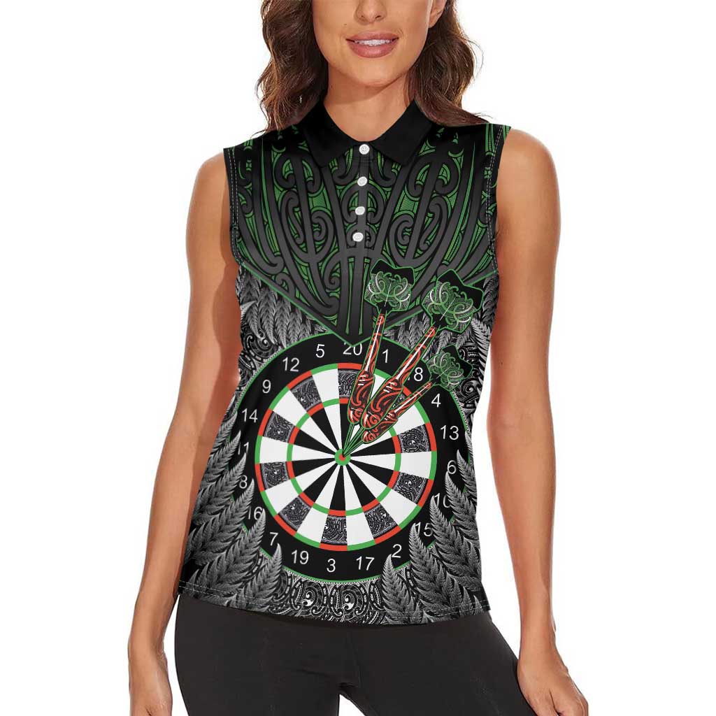 Personalised New Zealand Darts Women Sleeveless Polo Shirt Dartboard Maori Fern Puhoro Art LT14 - Polynesian Pride