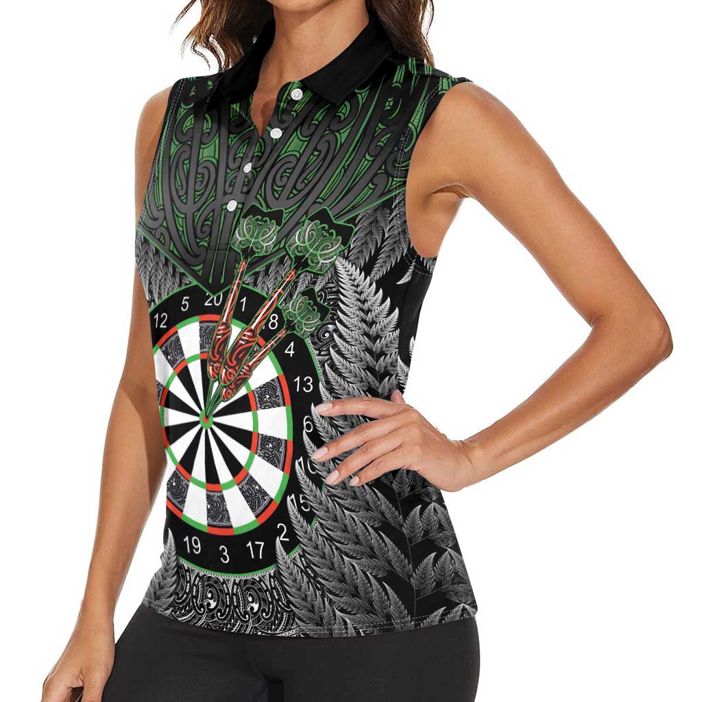 Personalised New Zealand Darts Women Sleeveless Polo Shirt Dartboard Maori Fern Puhoro Art LT14 - Polynesian Pride