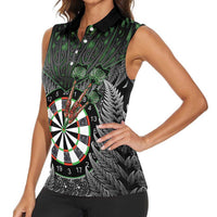 Personalised New Zealand Darts Women Sleeveless Polo Shirt Dartboard Maori Fern Puhoro Art LT14 - Polynesian Pride