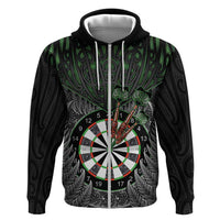 Personalised New Zealand Darts Zip Hoodie Dartboard Maori Fern Puhoro Art LT14 Zip Hoodie Black - Polynesian Pride