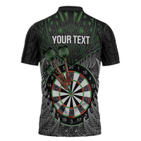 Personalised New Zealand Darts Zipper Polo Shirt Dartboard Maori Fern Puhoro Art - Polynesian Pride
