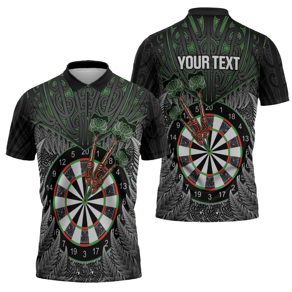 Personalised New Zealand Darts Zipper Polo Shirt Dartboard Maori Fern Puhoro Art - Polynesian Pride