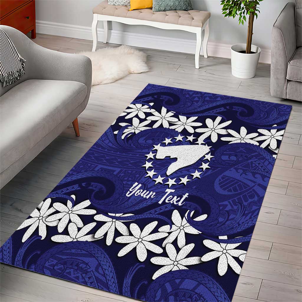Personalised Cook Islands Pukapuka Area Rug Tiare Maori Polynesian Waves Tattoo