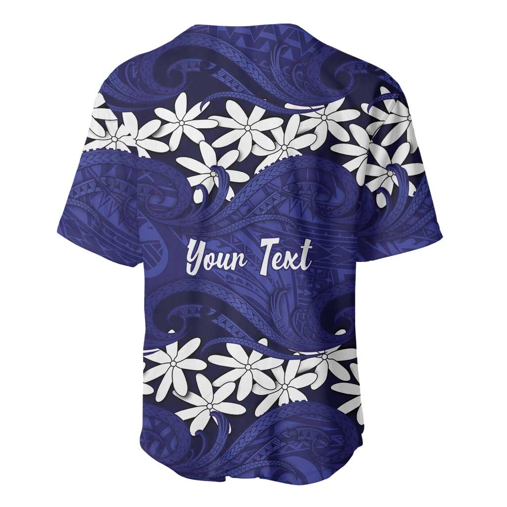 Personalised Cook Islands Pukapuka Baseball Jersey Tiare Maori Polynesian Waves Tattoo