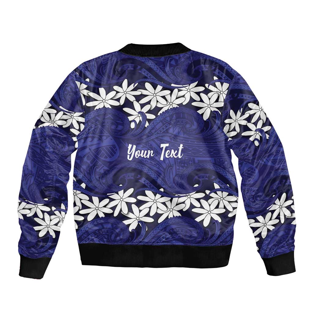 Personalised Cook Islands Pukapuka Bomber Jacket Tiare Maori Polynesian Waves Tattoo