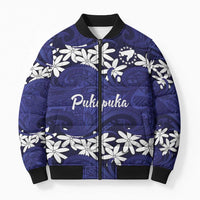 Personalised Cook Islands Pukapuka Bomber Puffer Jacket Tiare Maori Polynesian Waves Tattoo