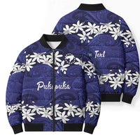 Personalised Cook Islands Pukapuka Bomber Puffer Jacket Tiare Maori Polynesian Waves Tattoo