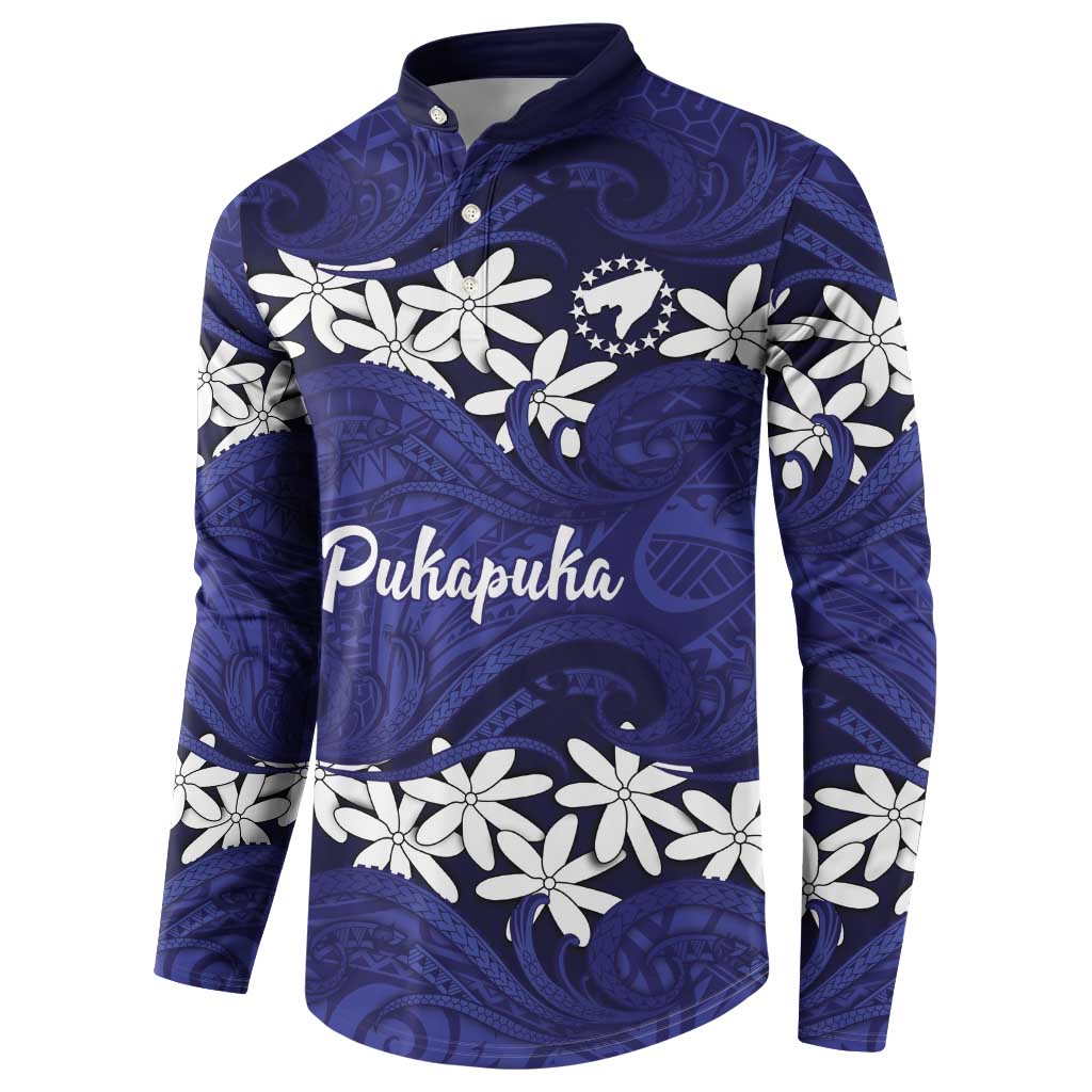 Personalised Cook Islands Pukapuka Button Sweatshirt Tiare Maori Polynesian Waves Tattoo