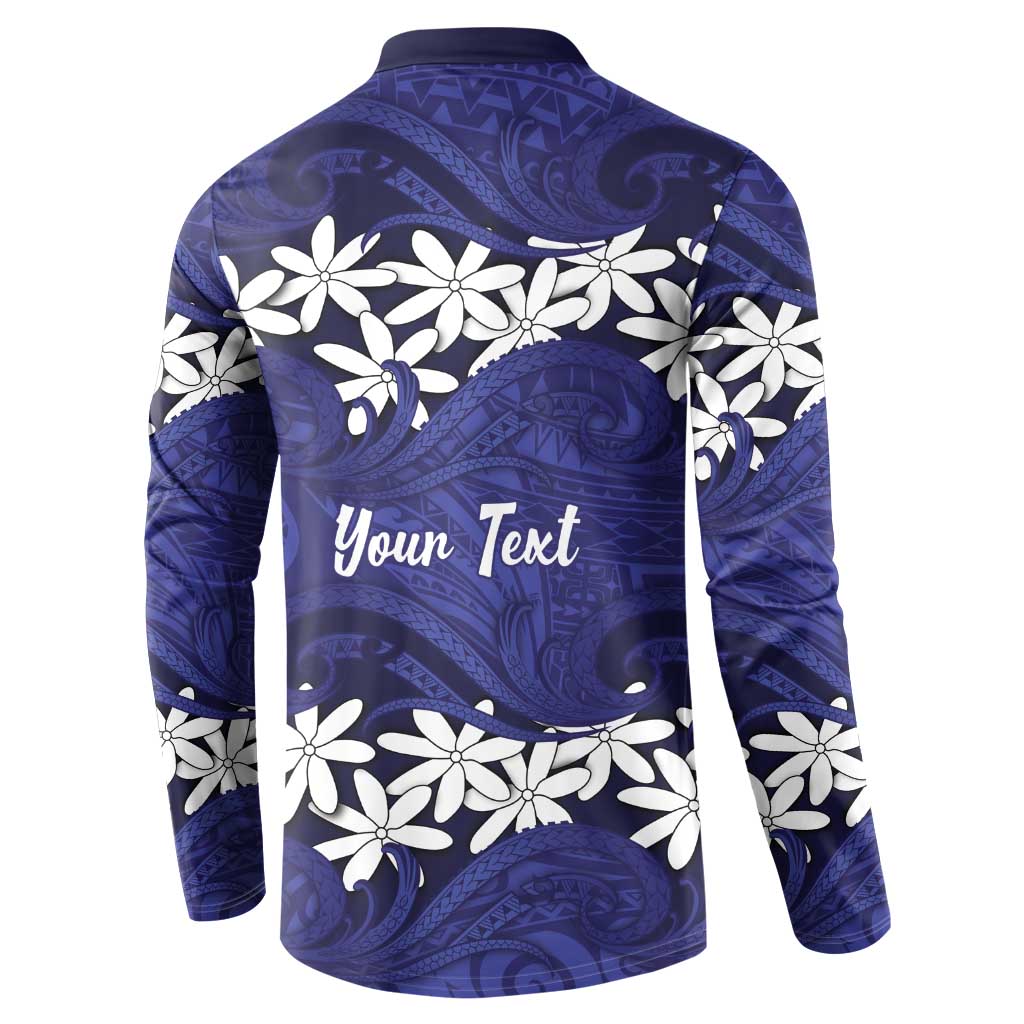 Personalised Cook Islands Pukapuka Button Sweatshirt Tiare Maori Polynesian Waves Tattoo