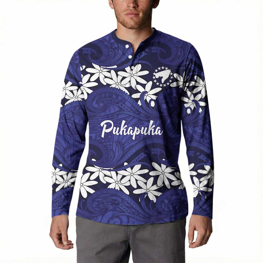 Personalised Cook Islands Pukapuka Button Sweatshirt Tiare Maori Polynesian Waves Tattoo