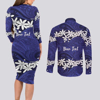Personalised Cook Islands Pukapuka Couples Matching Long Sleeve Bodycon Dress and Long Sleeve Button Shirt Tiare Maori Polynesian Waves Tattoo LT14 - Polynesian Pride