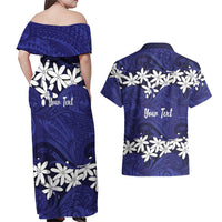 Personalised Cook Islands Pukapuka Couples Matching Off Shoulder Maxi Dress and Hawaiian Shirt Tiare Maori Polynesian Waves Tattoo LT14 - Polynesian Pride