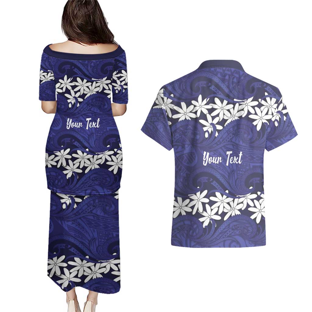 Personalised Cook Islands Pukapuka Couples Matching Puletasi and Hawaiian Shirt Tiare Maori Polynesian Waves Tattoo LT14 - Polynesian Pride