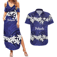 Personalised Cook Islands Pukapuka Couples Matching Summer Maxi Dress and Hawaiian Shirt Tiare Maori Polynesian Waves Tattoo LT14 Blue - Polynesian Pride