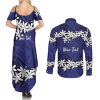Personalised Cook Islands Pukapuka Couples Matching Summer Maxi Dress and Long Sleeve Button Shirt Tiare Maori Polynesian Waves Tattoo LT14 - Polynesian Pride