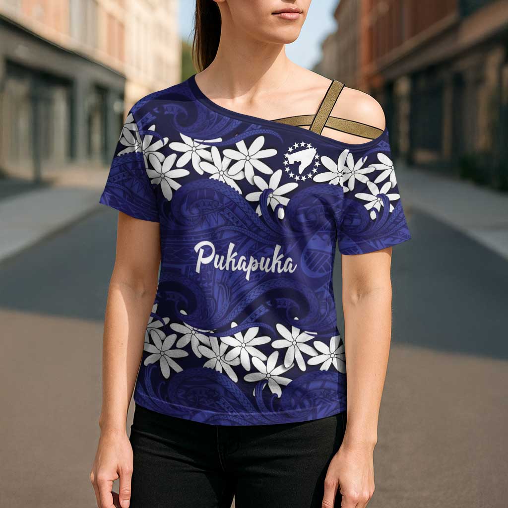 Personalised Cook Islands Pukapuka Cross Shoulder Shirt Tiare Maori Polynesian Waves Tattoo