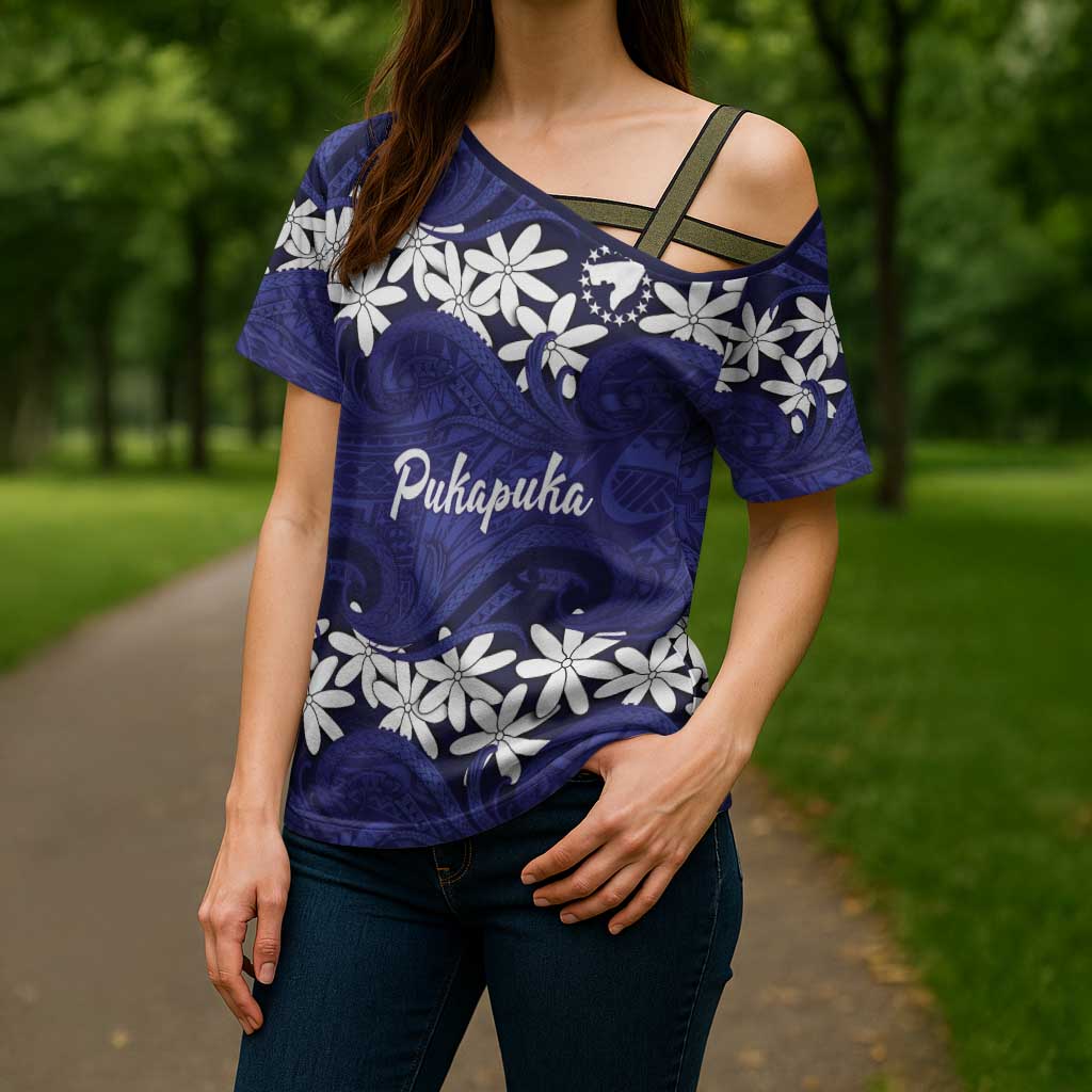 Personalised Cook Islands Pukapuka Cross Shoulder Shirt Tiare Maori Polynesian Waves Tattoo
