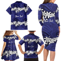 Personalised Cook Islands Pukapuka Family Matching Long Sleeve Bodycon Dress and Hawaiian Shirt Tiare Maori Polynesian Waves Tattoo LT14 - Polynesian Pride