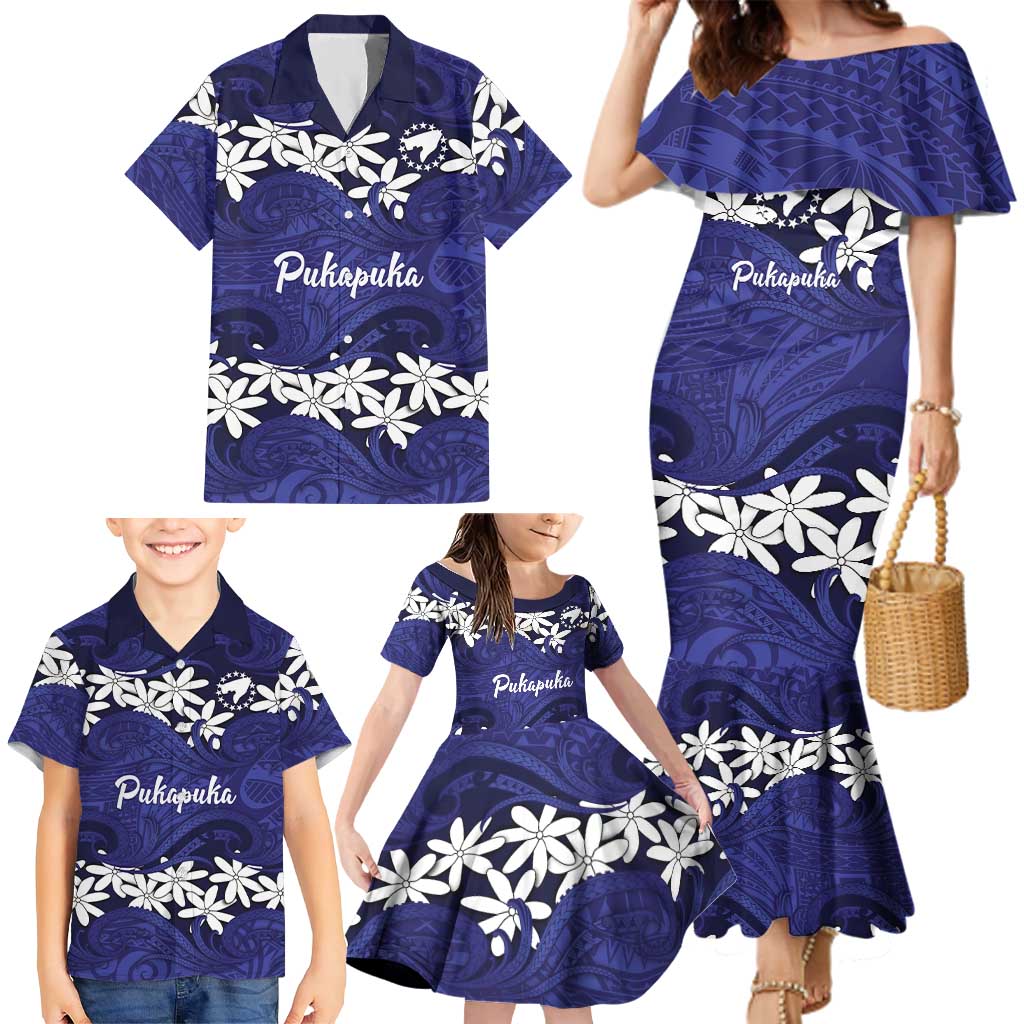 Personalised Cook Islands Pukapuka Family Matching Mermaid Dress and Hawaiian Shirt Tiare Maori Polynesian Waves Tattoo