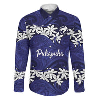 Personalised Cook Islands Pukapuka Family Matching Mermaid Dress and Hawaiian Shirt Tiare Maori Polynesian Waves Tattoo LT14 Dad's Shirt - Long Sleeve Blue - Polynesian Pride