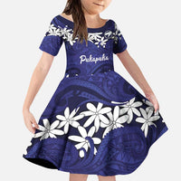 Personalised Cook Islands Pukapuka Family Matching Off The Shoulder Long Sleeve Dress and Hawaiian Shirt Tiare Maori Polynesian Waves Tattoo LT14 Daughter's Dress Blue - Polynesian Pride