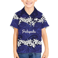 Personalised Cook Islands Pukapuka Family Matching Off Shoulder Maxi Dress and Hawaiian Shirt Tiare Maori Polynesian Waves Tattoo LT14 Son's Shirt Blue - Polynesian Pride