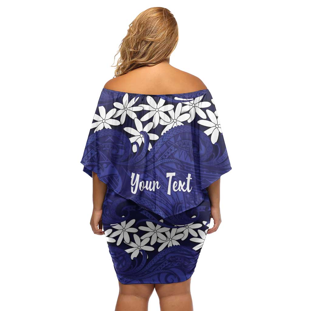 Personalised Cook Islands Pukapuka Family Matching Off Shoulder Short Dress and Hawaiian Shirt Tiare Maori Polynesian Waves Tattoo LT14 - Polynesian Pride