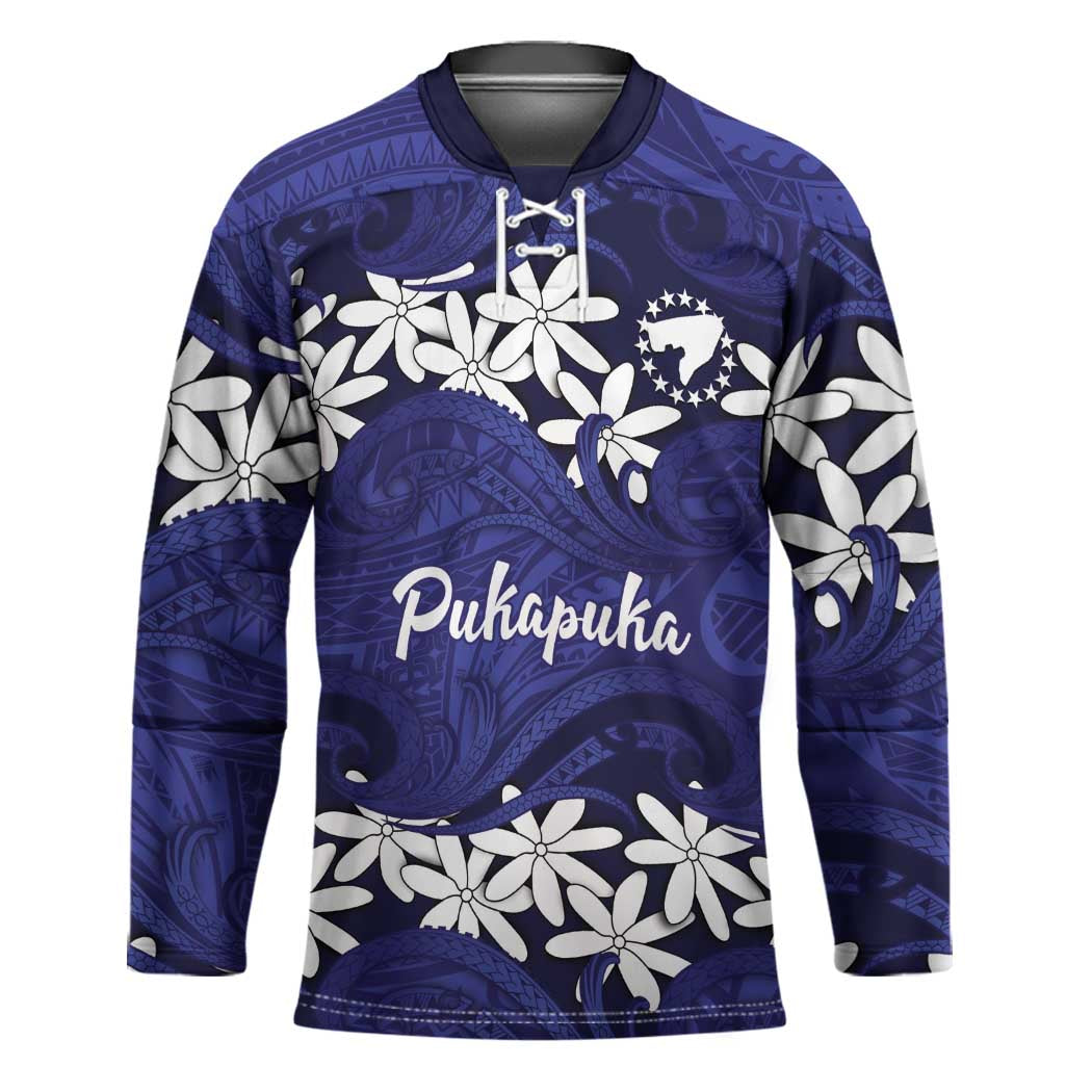 Personalised Cook Islands Pukapuka Hockey Jersey Tiare Maori Polynesian Waves Tattoo LT14 Unisex Blue - Polynesian Pride