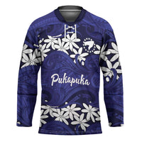 Personalised Cook Islands Pukapuka Hockey Jersey Tiare Maori Polynesian Waves Tattoo LT14 Unisex Blue - Polynesian Pride