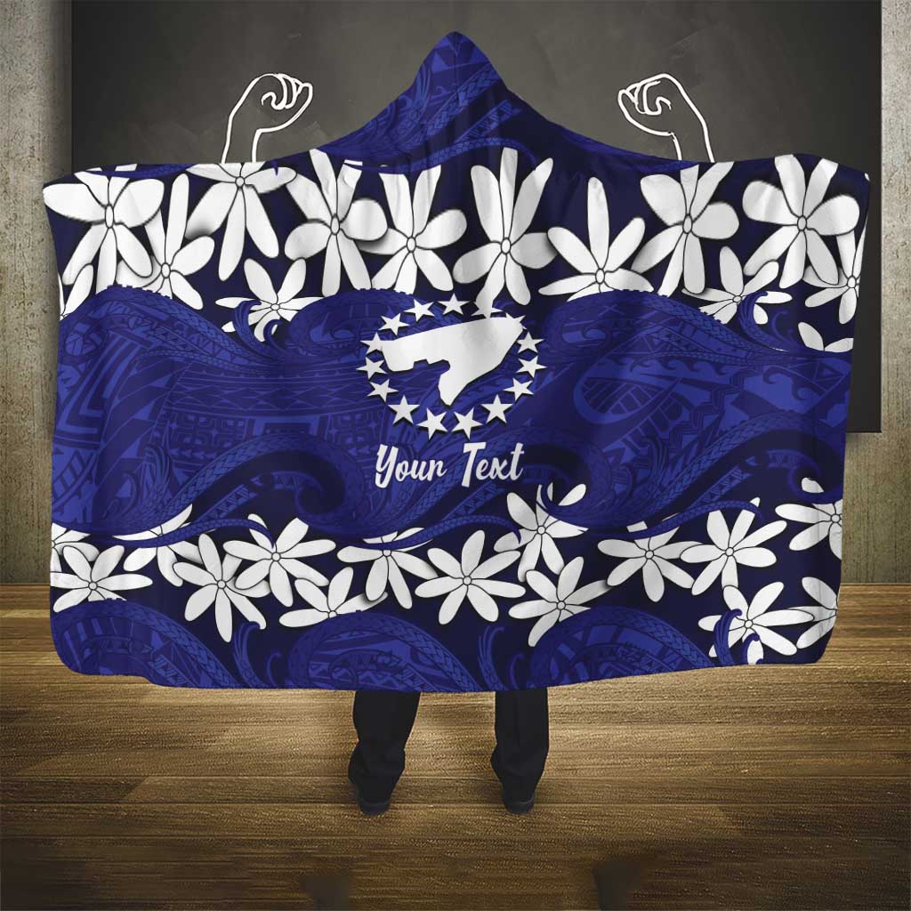 Personalised Cook Islands Pukapuka Hooded Blanket Tiare Maori Polynesian Waves Tattoo